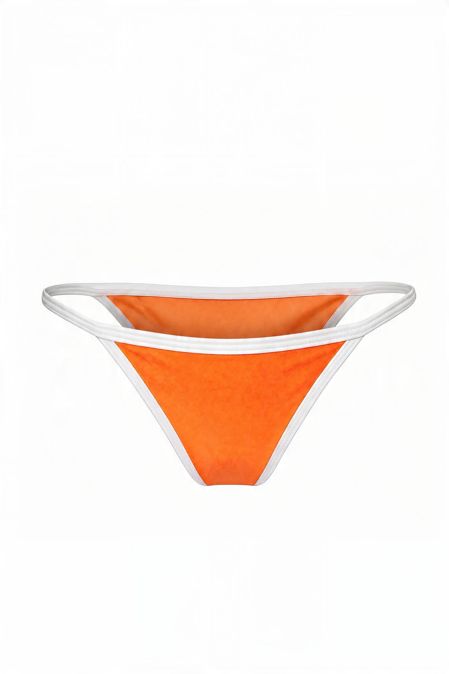 Citrus orange low-rise string bikini bottom with white trim — Sunset Beach Microkini