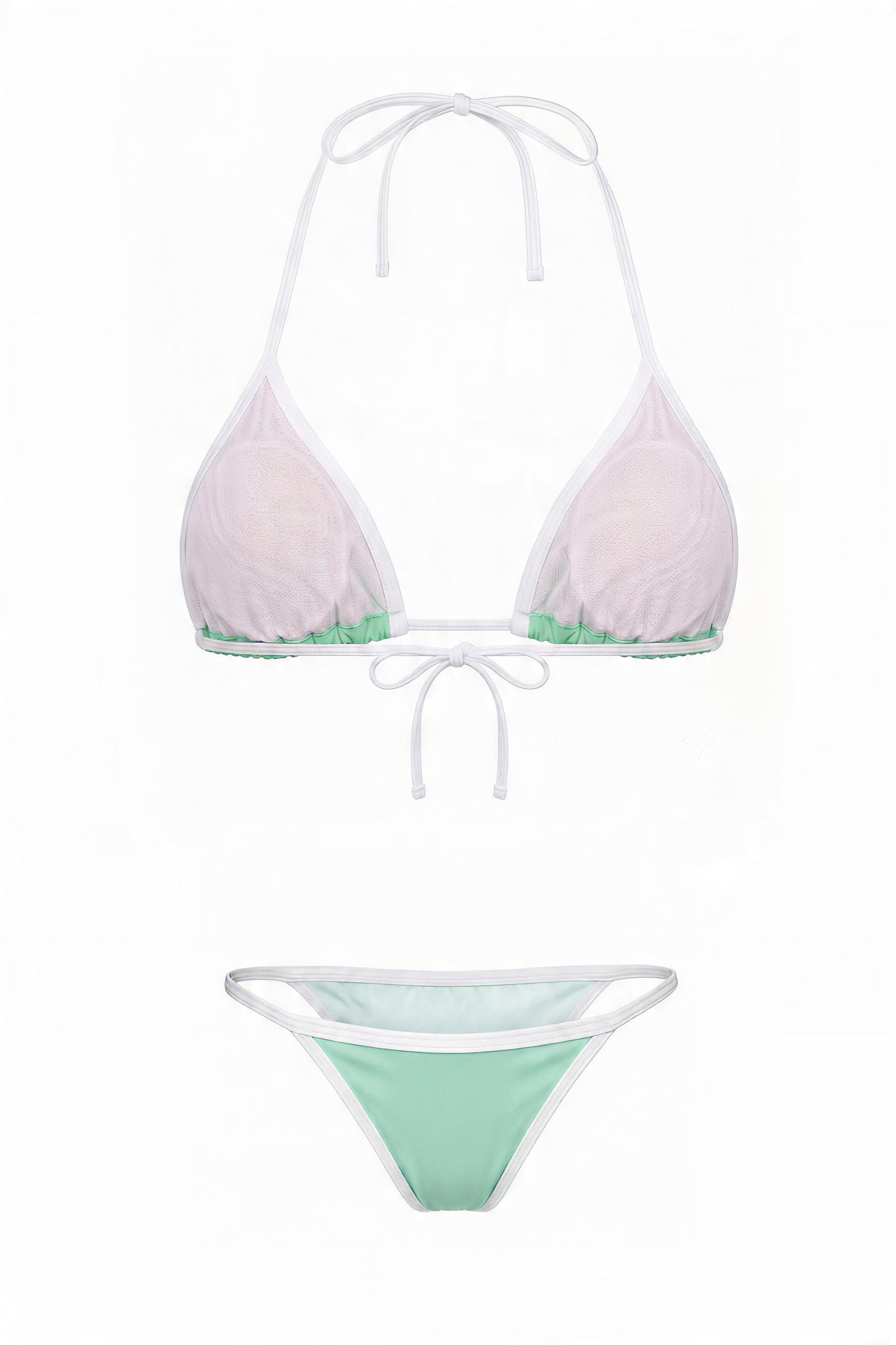 Back view of the mint green Sunset Beach Microkini set showing the fully lined triangle top and string bottom