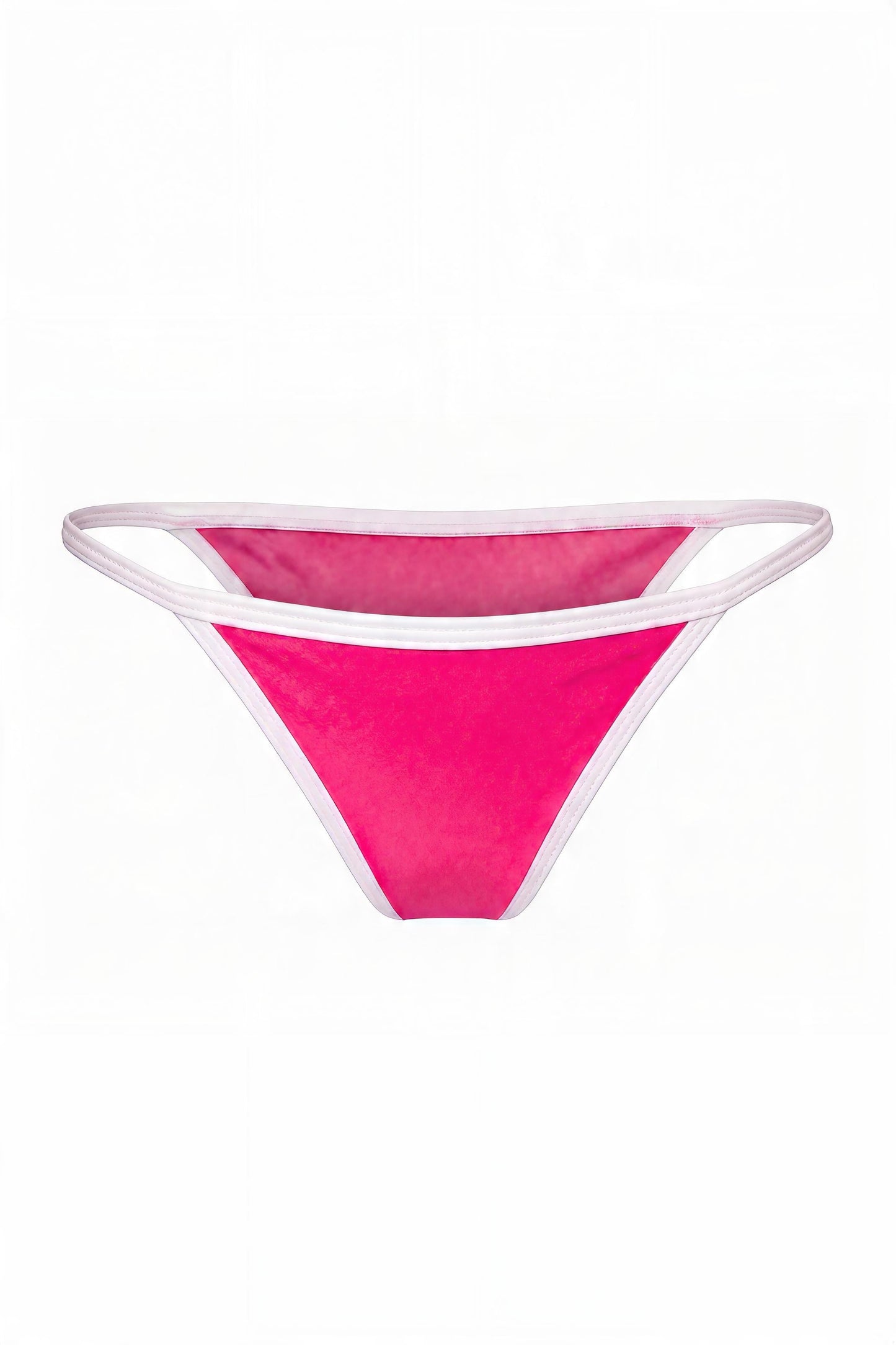 Magenta low-rise string bikini bottom with white trim — Sunset Beach Microkini
