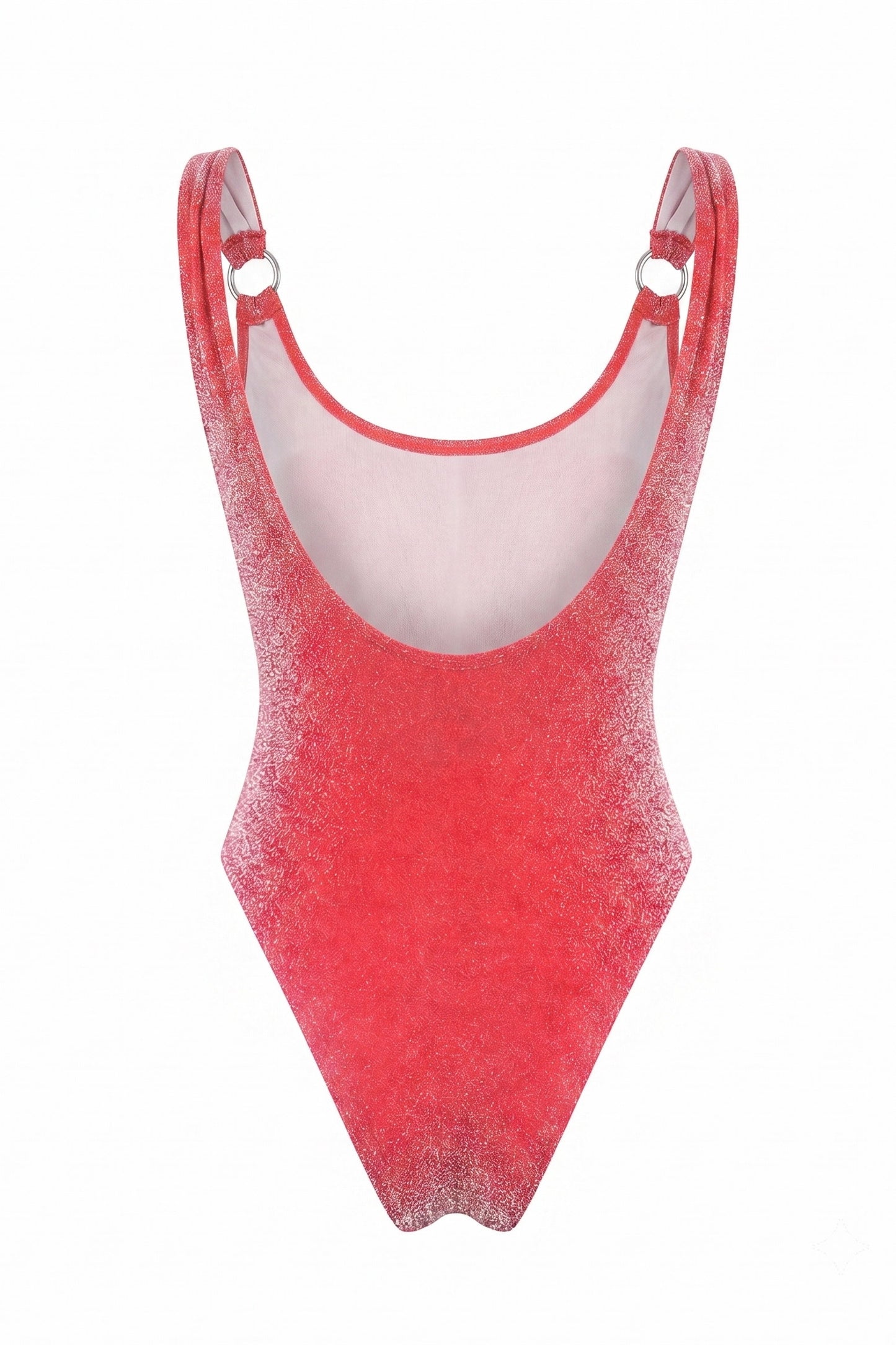 Grapefruit Goddess one-piece swimsuit in coral shimmer — styled view